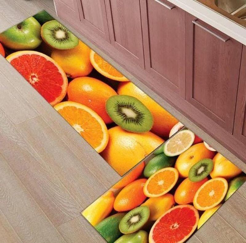 SAGARMITTAN Polyester Floor Mat  (Orange, Medium, Pack of 2)