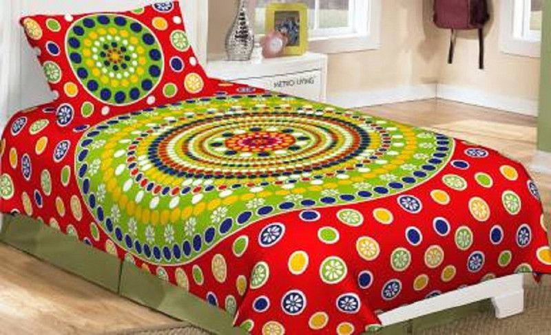 MEHARARTS 139 TC Cotton Single Jaipuri Prints Flat Bedsheet  (Pack of 1, Red)