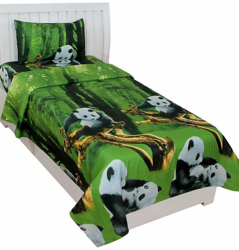 Urban Arts 144 TC Polycotton Single 3D Printed Flat Bedsheet  (Pack of 1, Green)