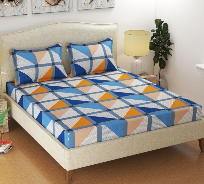 XFY 240 TC Microfiber King Geometric Fitted (Elastic) Bedsheet  (Pack of 1, Multicolor)