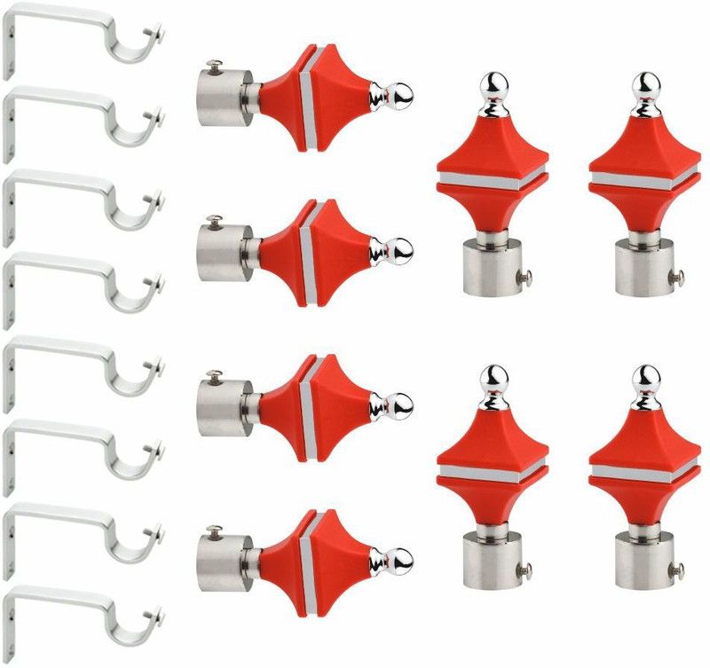Floway Silver, Red Rod Rail Bracket, Curtain Knobs Metal