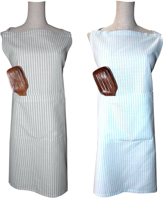 COTTON CANDY Cotton Home Use Apron - Large  (Blue, Green, Pack of 2)