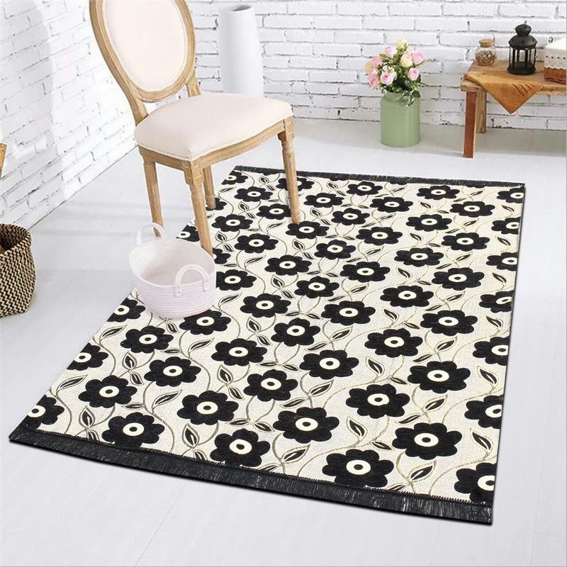 Sparrow world Black, White Chenille Runner  (155 cm, X 210 cm, Rectangle)