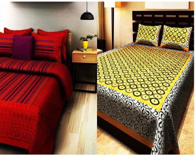 KRISMARTELITE 140 TC Cotton Double Striped Flat Bedsheet  (Pack of 2, Multicolor)