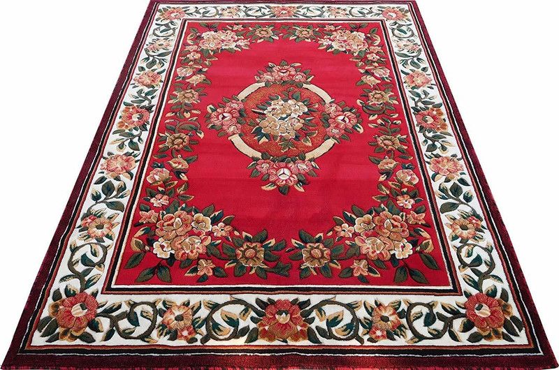 TabrezCarpet Red, Green Acrylic Carpet  (150 cm, X 210 cm, Rectangle)