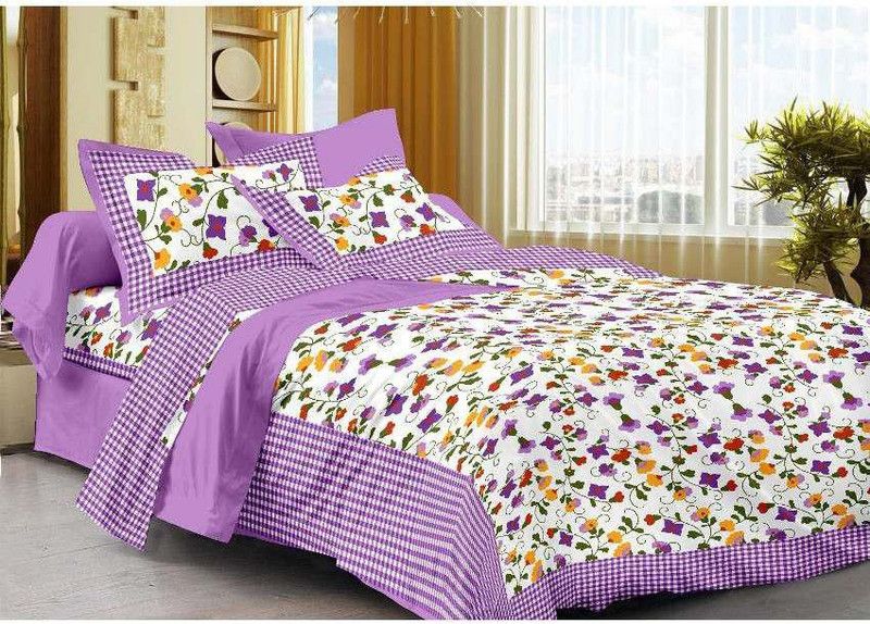 KRISMARTELITE 151 TC Cotton Double Printed Flat Bedsheet  (Pack of 1, Purple)