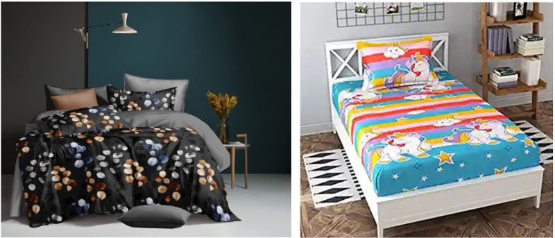 SSH 250 TC Cotton, Polycotton Double, Single Cartoon Flat Bedsheet  (Pack of 2, Multicolor)