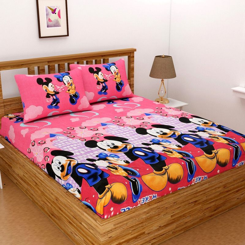 Goodrik 120 TC Microfiber Double 3D Printed Flat Bedsheet  (Pack of 1, Pink)