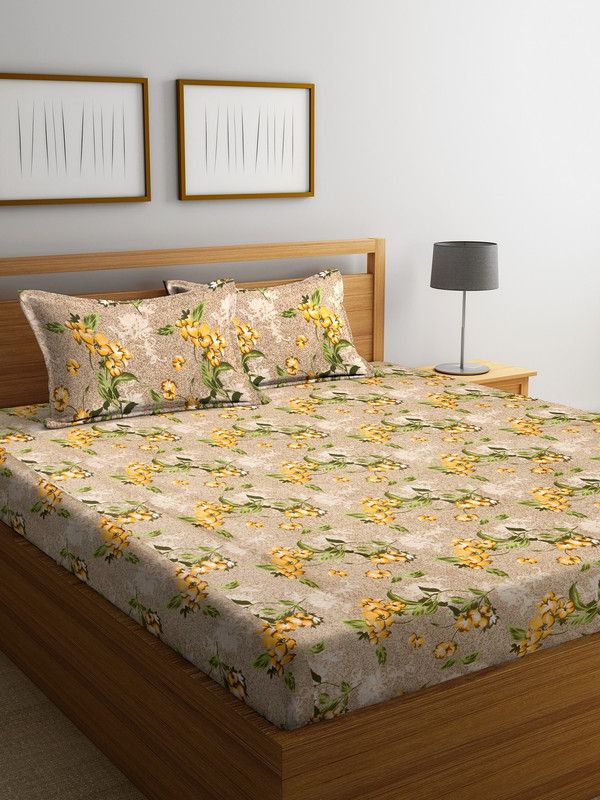 MAFATLALS 144 TC Cotton Double Abstract Flat Bedsheet  (Pack of 1, Beige)