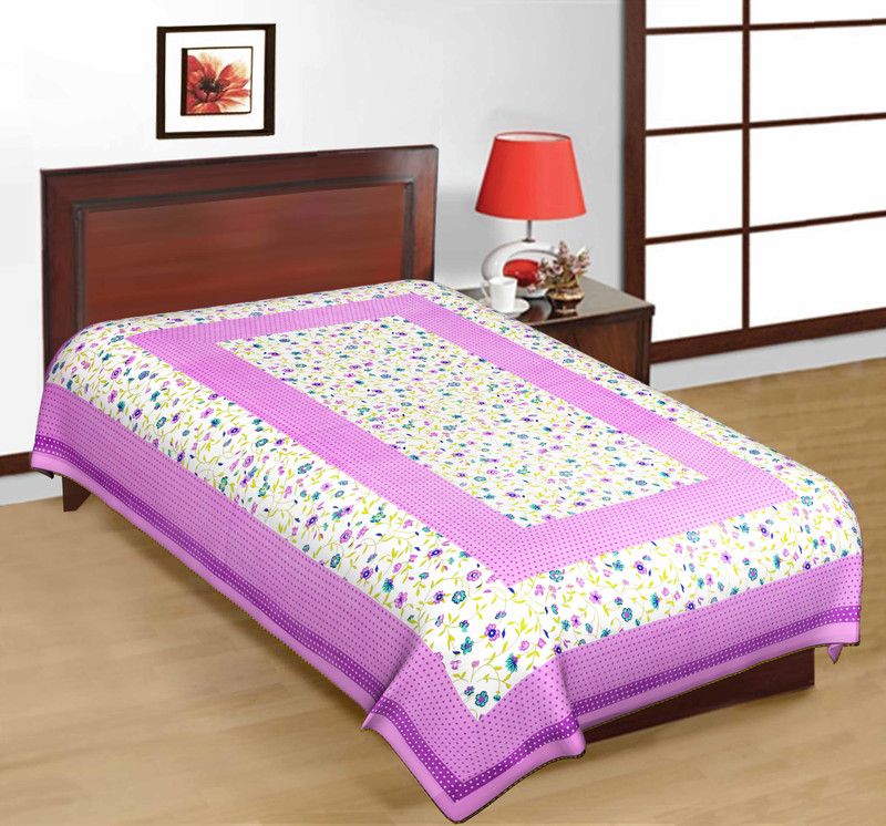 UNIQCHOICE 120 TC Cotton Single Floral Flat Bedsheet  (Pack of 1, Purple)