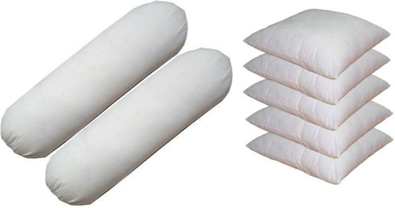 Changers Combo Set Of 2 Bolster And 5 Microfibre Solid Cushion Pack of 7  (White)