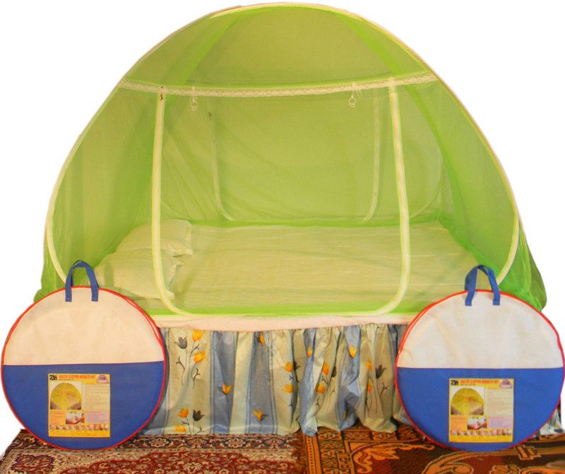 HEALTHY SLEEPING Polyester Adults Washable Foldable Double Bed - One Colour Mosquito Net  (Green, Tent)