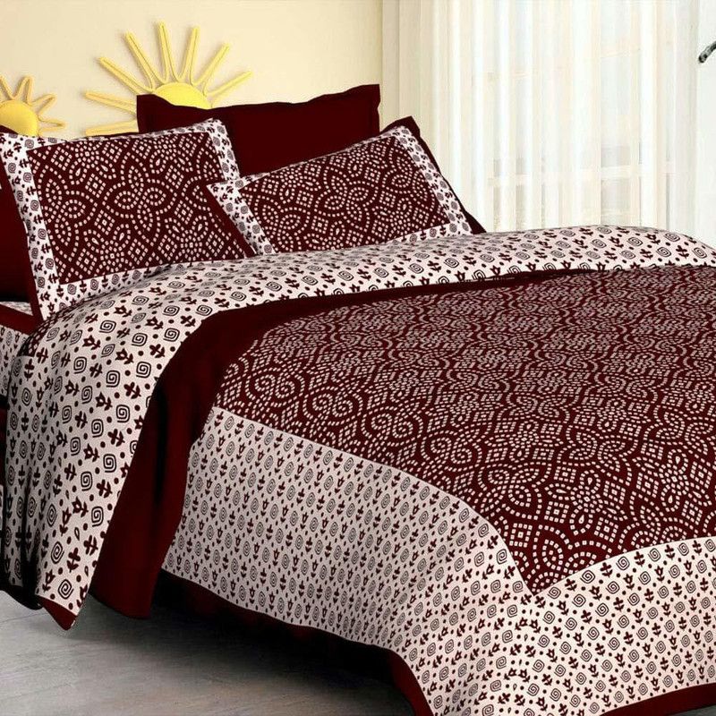 RRJAIPUR 144 TC Cotton Double Printed Flat Bedsheet  (Pack of 1, Maroon)