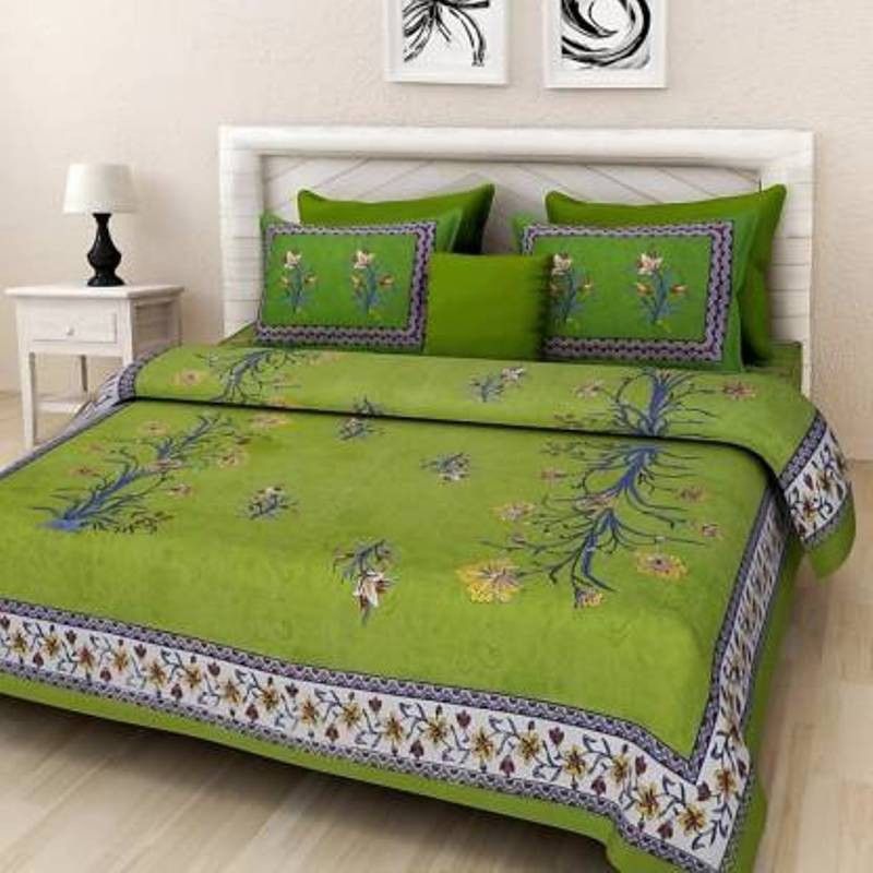PANCHOLI 150 TC Cotton Double Floral Flat Bedsheet  (Pack of 1, Green)