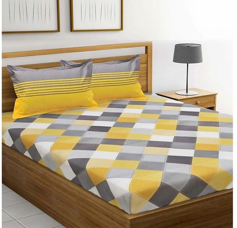 Payal Fashion 365 TC Cotton Double Jaipuri Prints Flat Bedsheet  (Pack of 1, Yellow, Multicolor)
