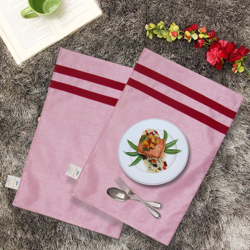 ZIKRAK EXIM Rectangular Pack of 2 Table Placemat  (Pink, Maroon, Polyester)