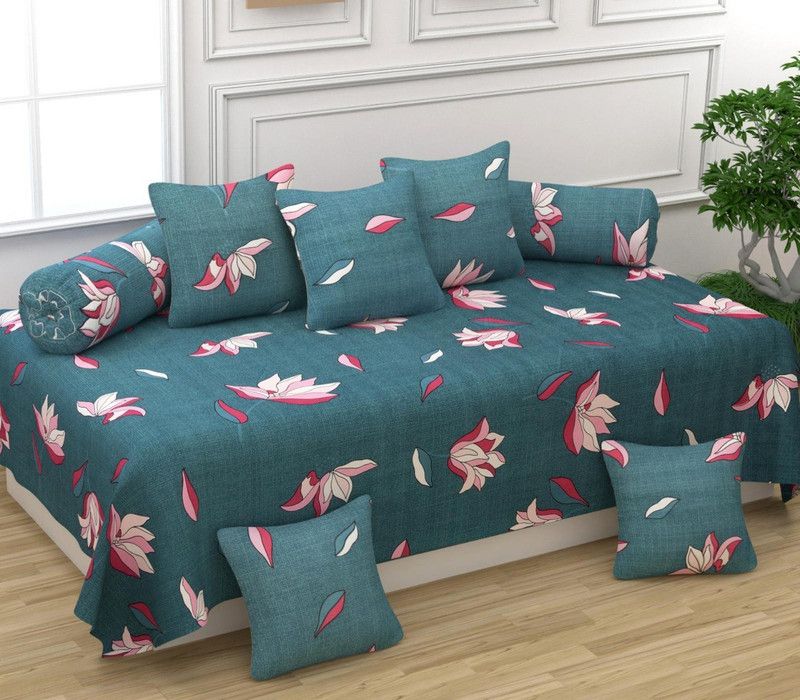 Trendz decor Cotton Floral Diwan Set  (Green)
