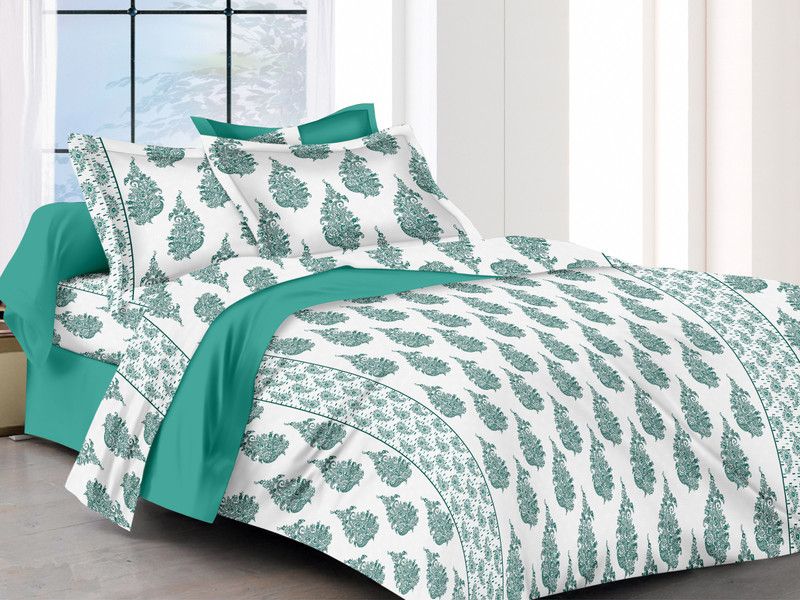 Regalia 180 TC Cotton Queen Jaipuri Prints Flat Bedsheet  (Pack of 1, Green Forrest)