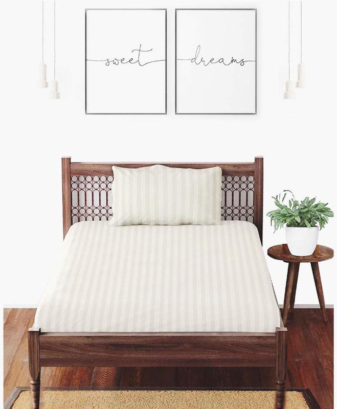 AkiN 220 TC Cotton Single Striped Flat Bedsheet  (Pack of 1, White)