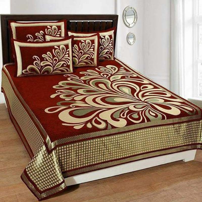 HomeStore-YEP 200 TC Velvet Double Floral Flat Bedsheet  (Pack of 1, Brown1)