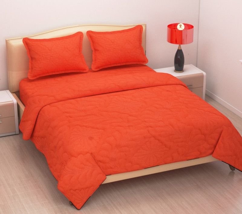 sleepy sheep Floral, Embroidered Double Comforter for AC Room  (Microfiber, Orange)