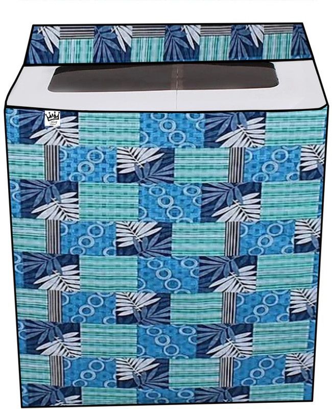 KingMatters Semi-Automatic Washing Machine Cover  (Width: 82 cm, White, Sky Blue)