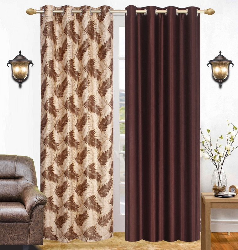 Flossy 274 cm (9 ft) Polyester Semi Transparent Long Door Curtain (Pack Of 2)  (Abstract, Brown)