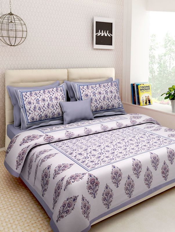 EurekaA 350 TC Cotton Double Floral Flat Bedsheet  (Pack of 3, Multicolor)