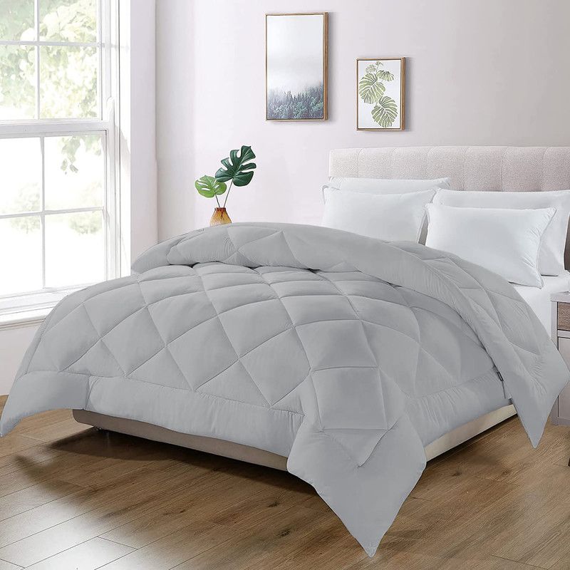 MeckHome Culture Solid Single Comforter for Heavy Winter  (Microfiber, Silver)