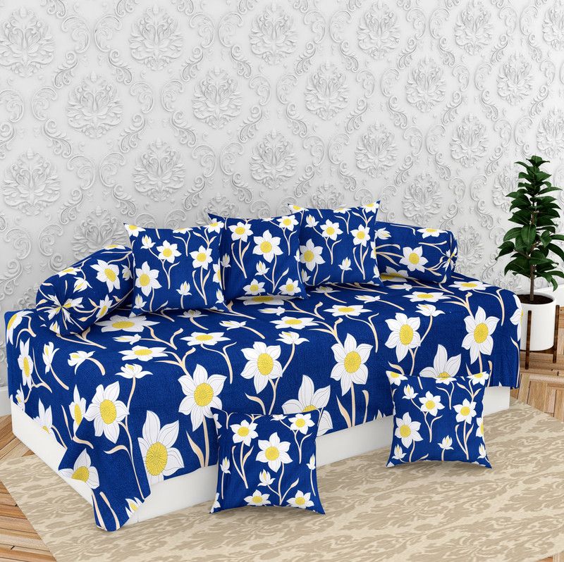 BROMWICK Polycotton Floral Diwan Set  (Blue)