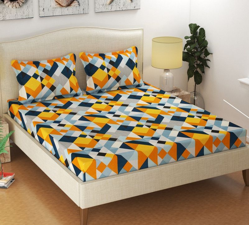 XFY 240 TC Polycotton King Geometric Flat Bedsheet  (Pack of 1, Multicolor)