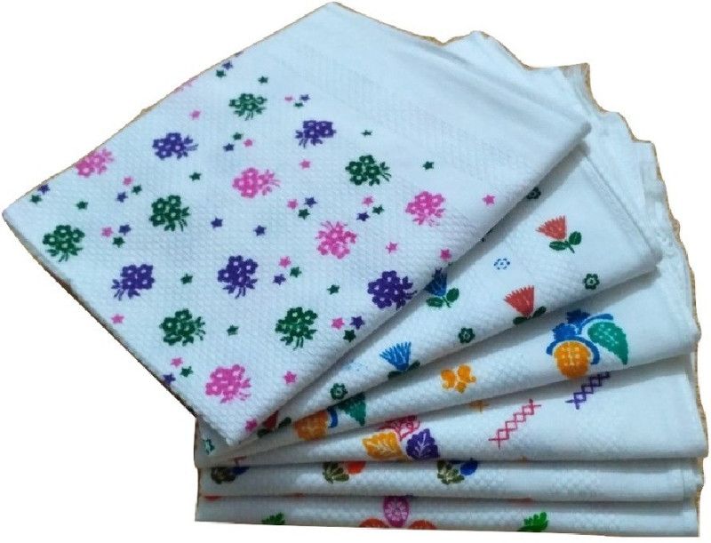 Cotton colors White Printed 34 Multicolor Cloth Napkins  (6 Sheets)