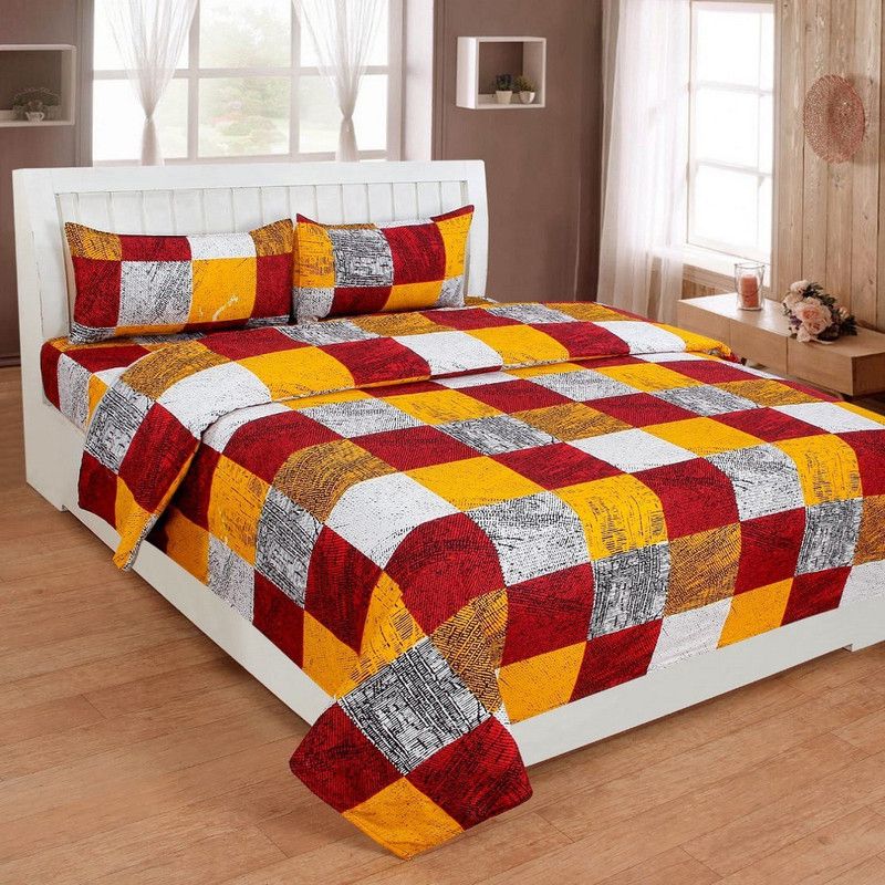 Shaurya 150 TC Cotton Double Checkered Flat Bedsheet  (Pack of 1, Multicolor)