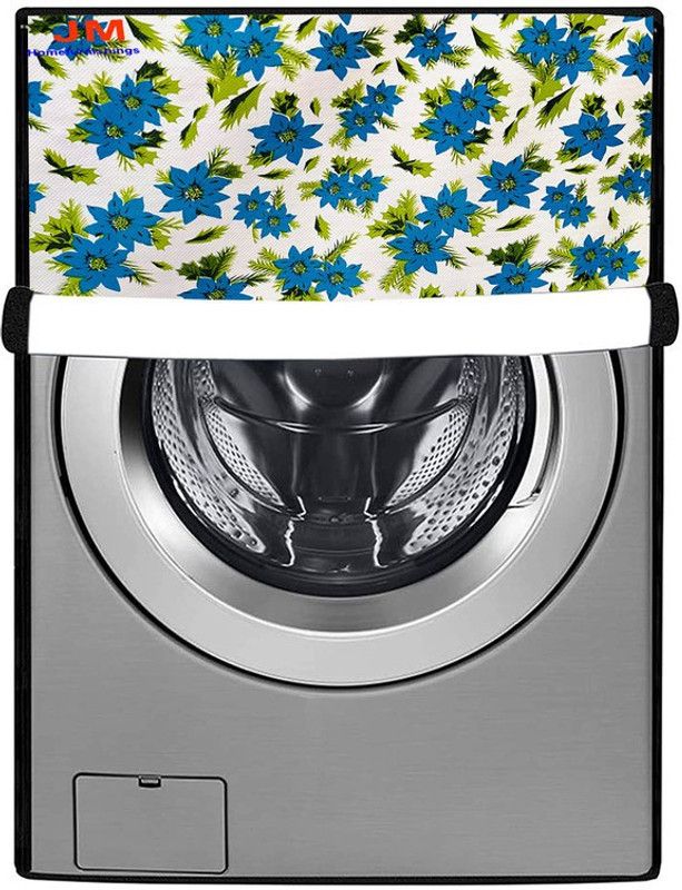 JM Homefurnishings Front Loading Washing Machine Cover  (Width: 61 cm, White, Blue)