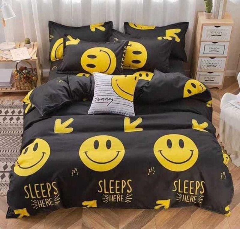 GCPL 200 TC Polycotton Double Cartoon Flat Bedsheet  (Pack of 1, Black)