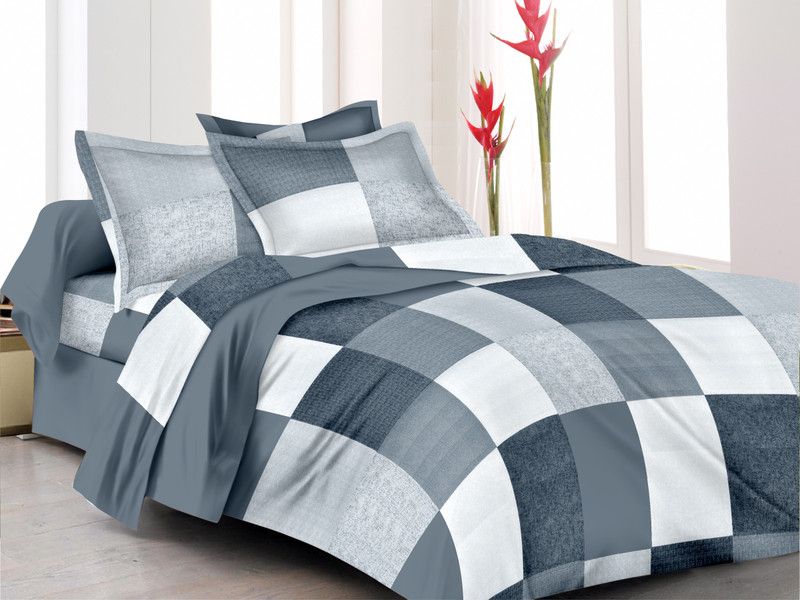 AEROHAVEN 160 TC Cotton Double Geometric Flat Bedsheet  (Pack of 1, Steel Grey)
