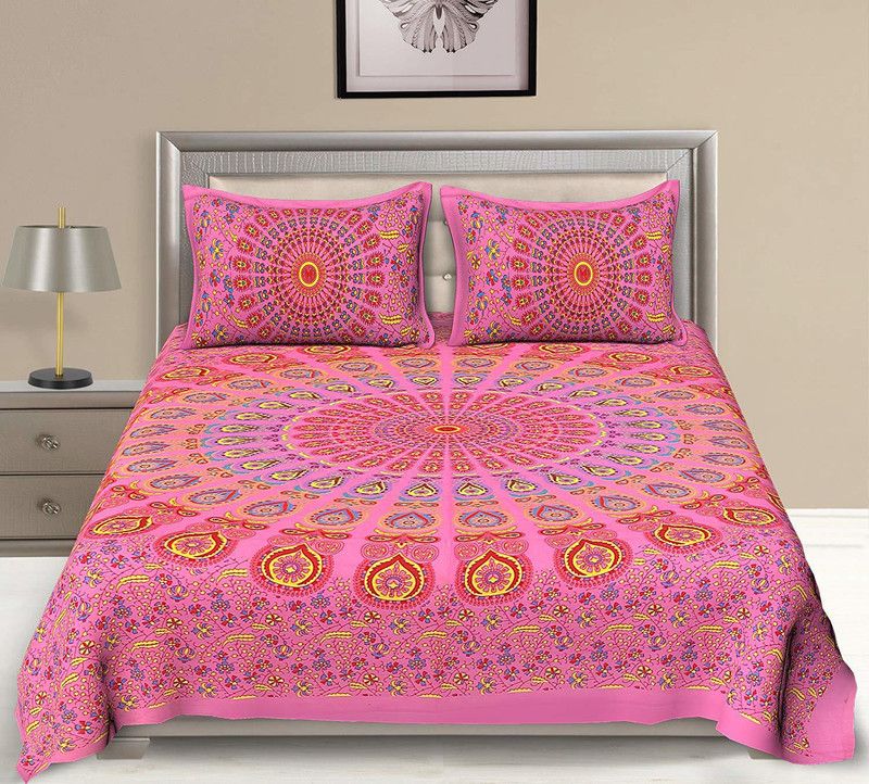 KRISMARTELITE Cotton Double Bed Cover  (Pink)