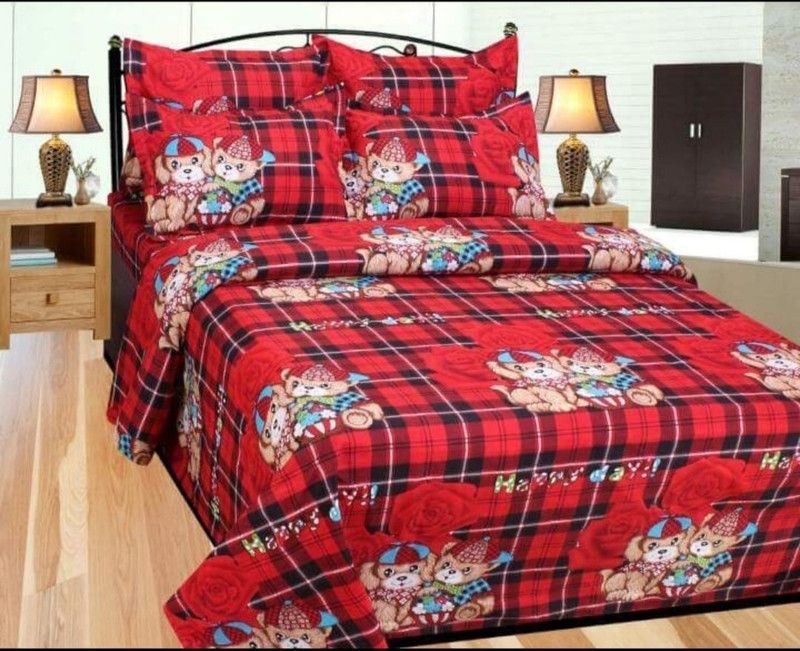 NAETRI 400 TC Polycotton Double Cartoon Flat Bedsheet  (Pack of 1, Red)