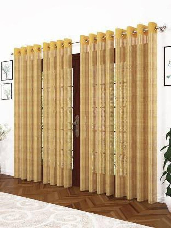 DEEP DECOR 152 cm (5 ft) Polyester Transparent Window Curtain (Pack Of 4)  (Self Design, Gold)