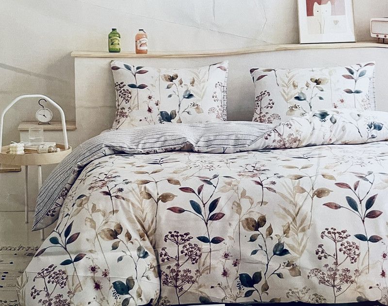 Hype Fashion House 500 TC Cotton Double, King Floral Flat Bedsheet  (Pack of 1, White)