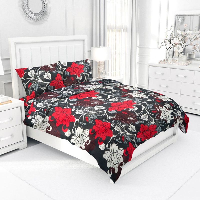 DazzleBedding 160 TC Polycotton Double Floral Flat Bedsheet  (Pack of 1, Black)