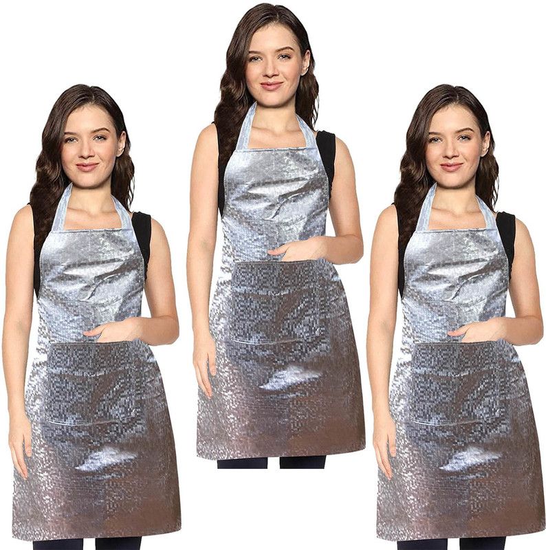 NIKROKZ Polyester Chef's Apron - Free Size  (Silver, Pack of 3)