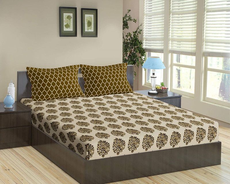 Trance Home Linen 210 TC Cotton King Motifs Flat Bedsheet  (Pack of 1, Damask & Dori - Forest Green)