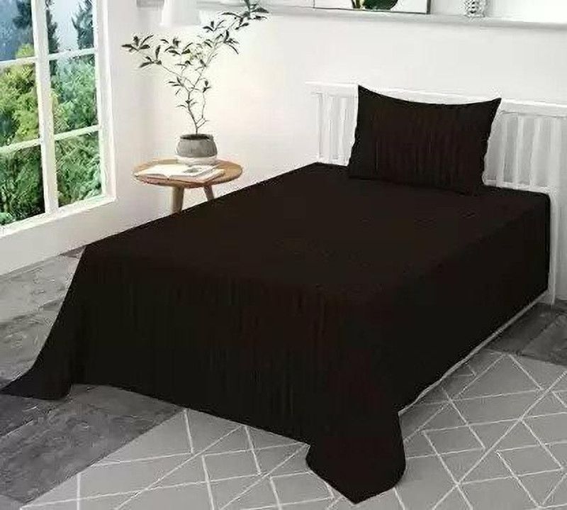 homester home 180 TC Polycotton Single Striped Flat Bedsheet  (Pack of 1, Brown)