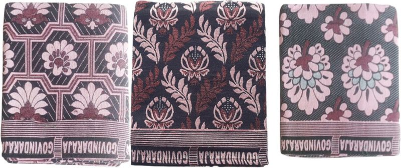 amman textiles 180 TC Cotton Queen Self Design Flat Bedsheet  (Pack of 3, Multi206)