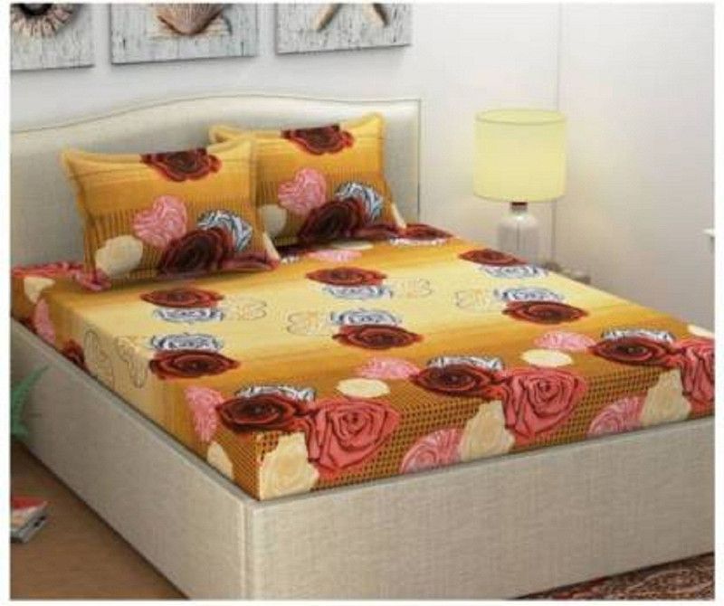 Roomesssentials 144 TC Polycotton Double 3D Printed Flat Bedsheet  (Pack of 1, Multicolor)