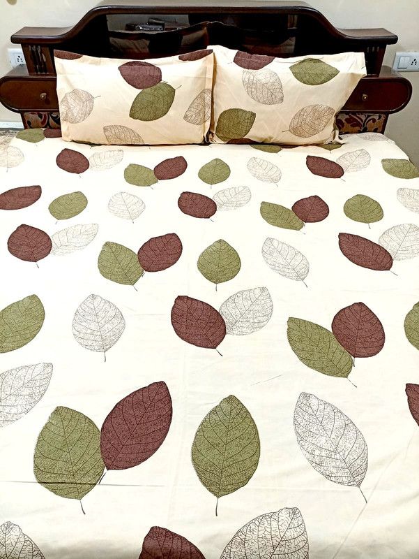 KRAFTKIN 144 TC Polyester Double Printed Flat Bedsheet  (Pack of 1, White)