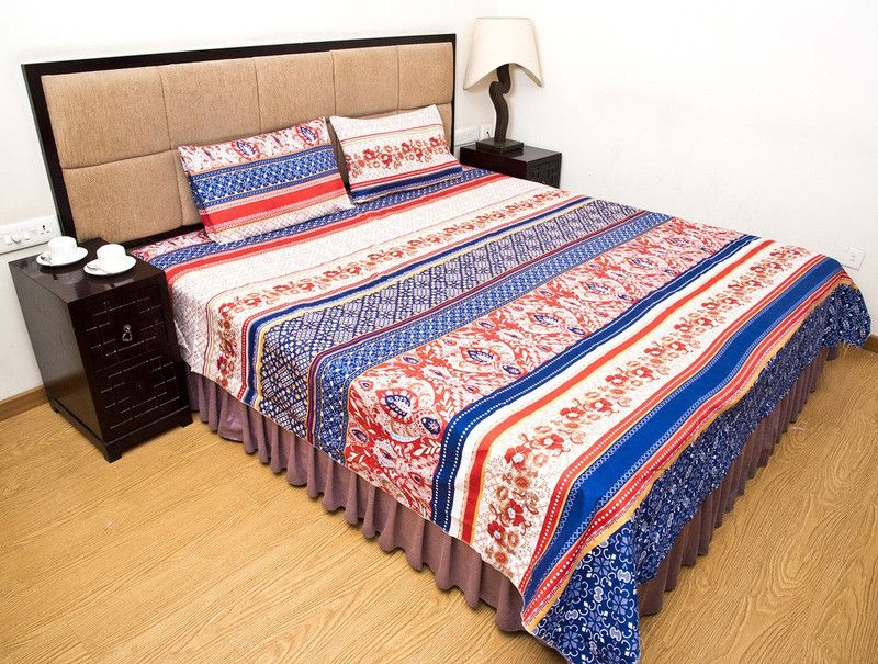 Halowishes 200 TC Polyester Double Printed Flat Bedsheet  (Pack of 1, Multicolor)