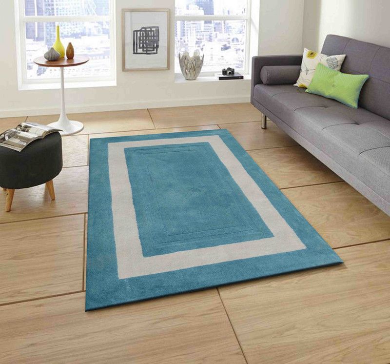 FURNISHINGLAND Light Blue, White Wool Carpet  (152 cm, X 243 cm, Rectangle)