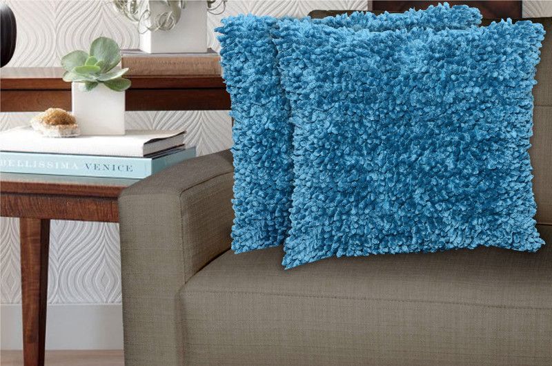 Avira Home Microfibre Solid Cushion Pack of 2  (Turquoise)